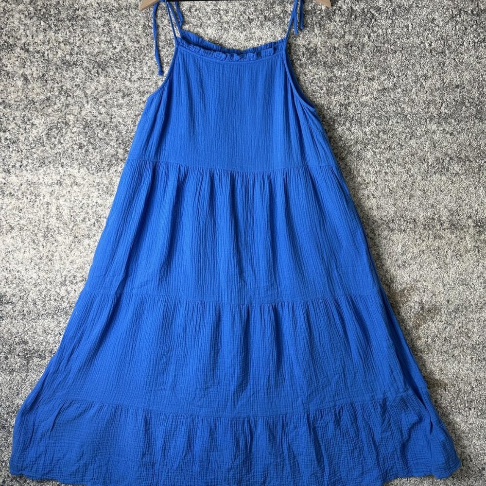 Rails‎ Dress Womens Large Palace Blue Valeria Tiered Maxi Cotton Gauze Tie Strap